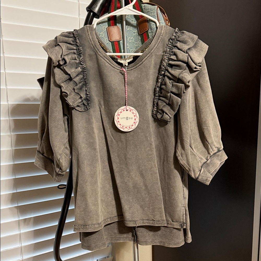 Umgee Kids Charcoal Ruffle Blouse